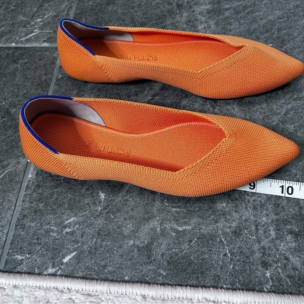 Rothy's Vibrant Tangerine Orange Ballet Flats Tortoiseshell Bottom Size 7.5 - Picture 12 of 13